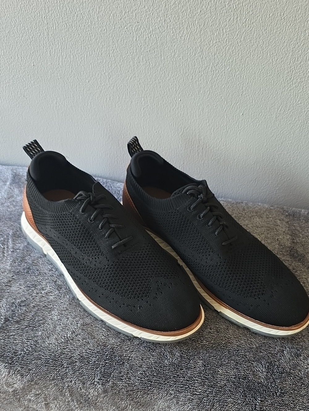 George Black Knit Oxfords with Brown Accent
